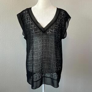 Eileen Fisher Sheer VNeck Cap Sleeve Blouse Black Size XS